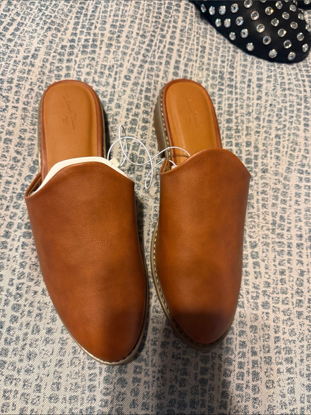 Universal Thread Brown Leather-Look Slip-On Mules